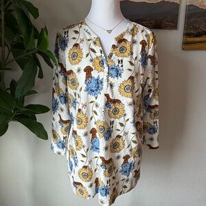Kim Rogers Blue and Yellow Floral Blouse